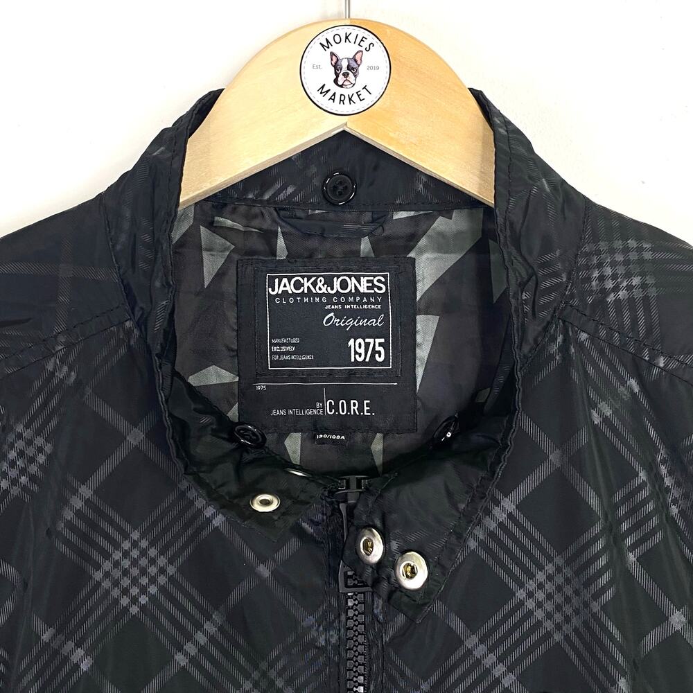 Jack & Jones Hartford Bomber Jacket Mens Sz XXL Black Plaid Hooded Motorcycle - Picture 3 of 15
